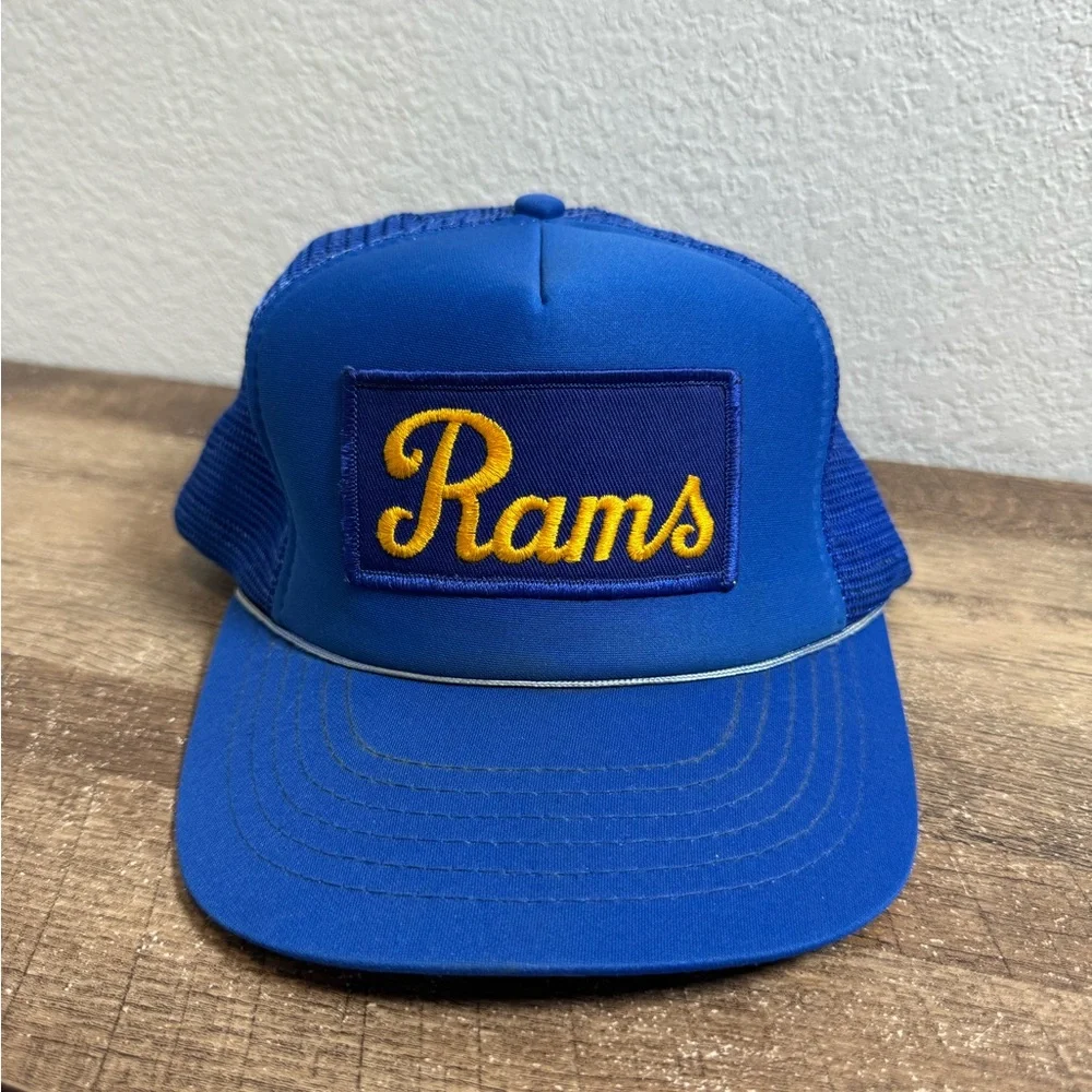 Vintage 80’s Los Angeles Rams Bright Blue‎ Trucker Mesh Snapback Hat Cap